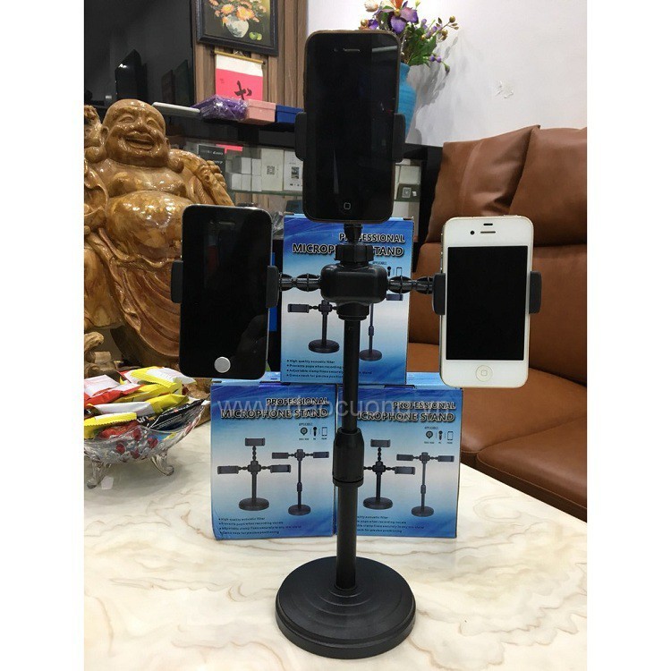 GIÁ ĐỠ KẸP 3 ĐIỆN THOẠI CHÂN TRÒN ĐỂ BÀN CHẮC CHẮN TIỆN DÙNG LIVESTREAM HỌC HỌP HỘI THẢO GIẢNG DẠY ONLINE