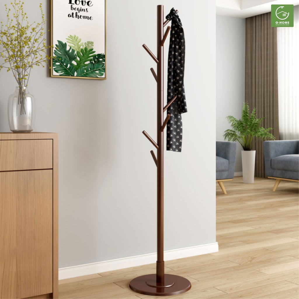 Cây Treo Quần Áo Đứng Bằng Gỗ, đế tròn Standing Hanger Kệ Sào Treo Đồ Đứng Nội Thất Kiểu Hàn Lắp Ráp CT21M1