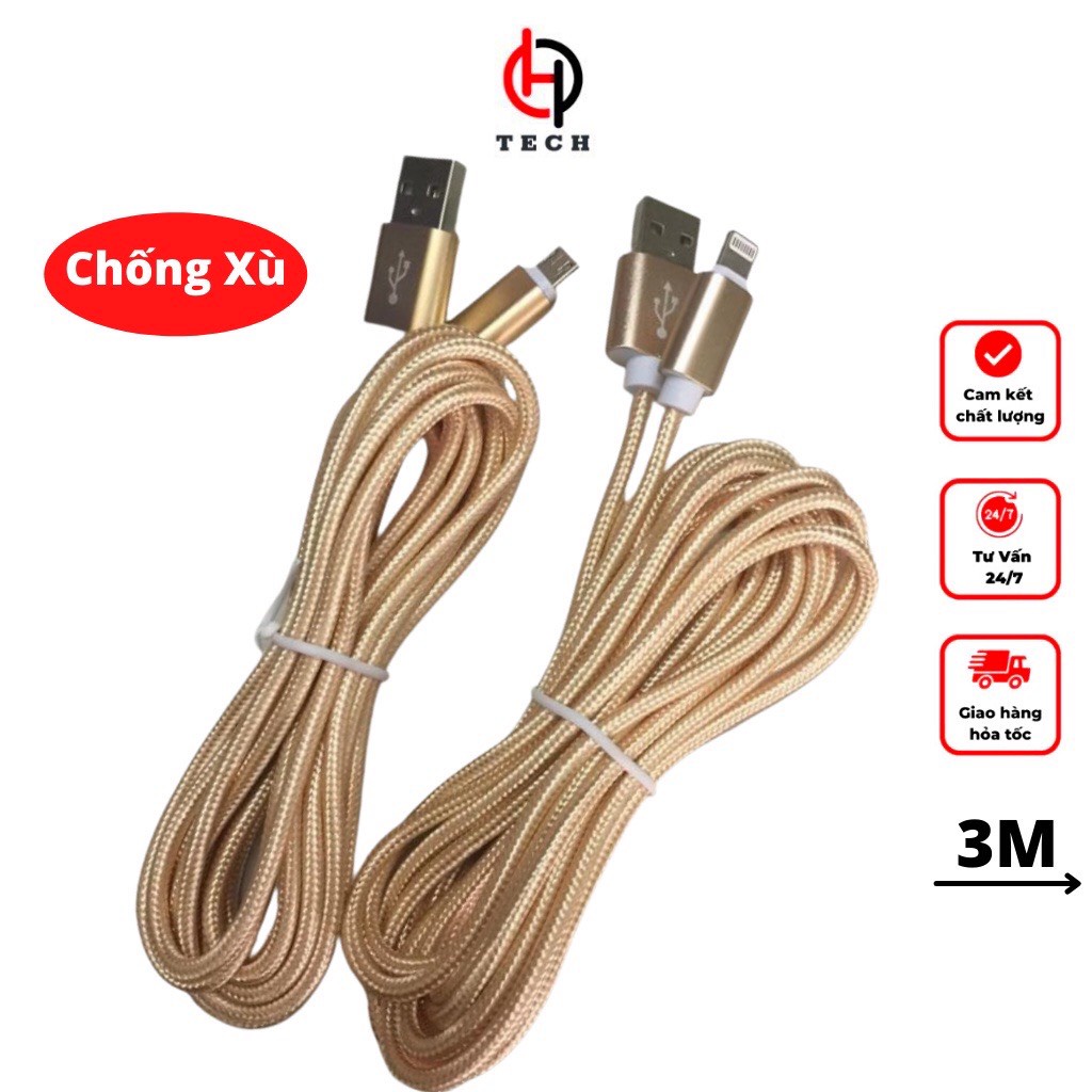 Dây sạc bọc vải dù dài 3m dành cho IP