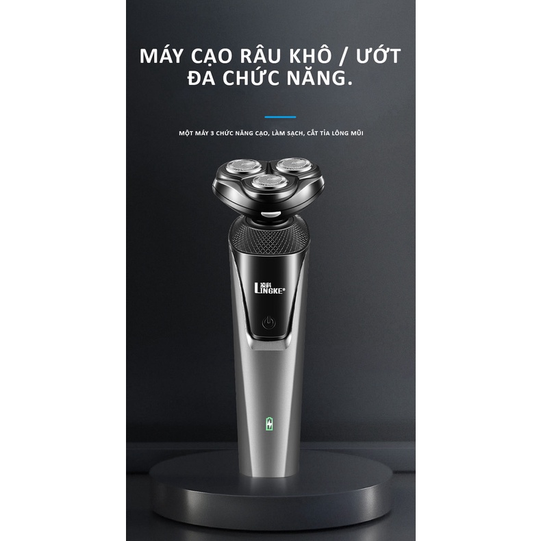 Máy cạo râu đa năng 3 lưỡi kép Lingke 3 trong 1 cạo sát sạch êm, chống nước