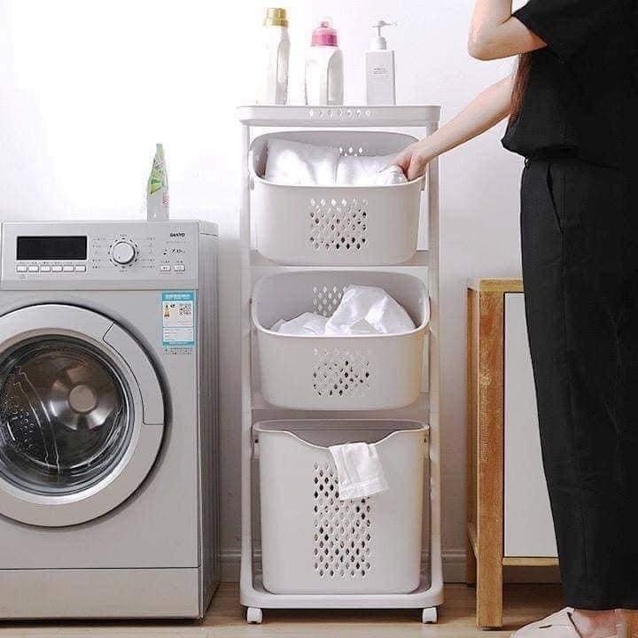 [Hàng chính hãng] Kệ nhựa plastic cao cấp 3 tầng đa năng có bánh xe đựng đồ cho bé, đồ nhà tắm, đồ máy giặt