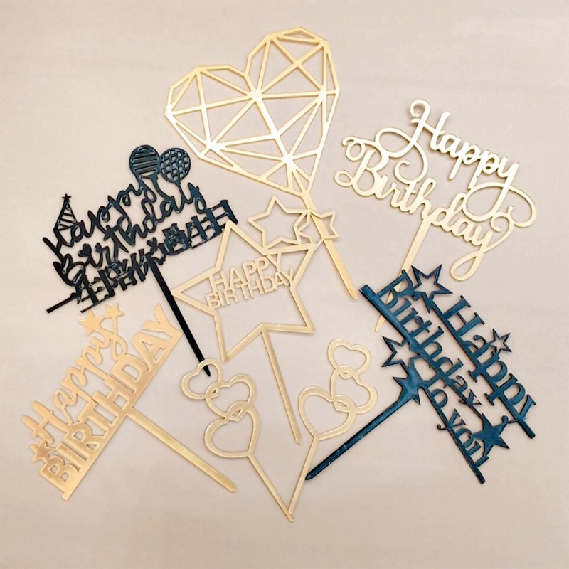 Set 10 Phụ Kiện Trang Trí Bánh Sinh Nhật Bằng Acrylic Dễ Thương