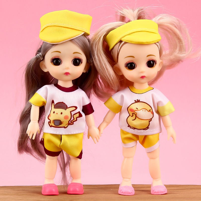 Bộ đồ chơi búp bê Barbie nhỏ 17cm 13 khớp chuyển động mắt 3D có quần áo mua riêng được dành cho trẻ em