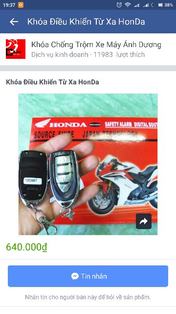 KHÓA REMOTE CHỐNG TRỘM CHÍNH HÃNG HONDA