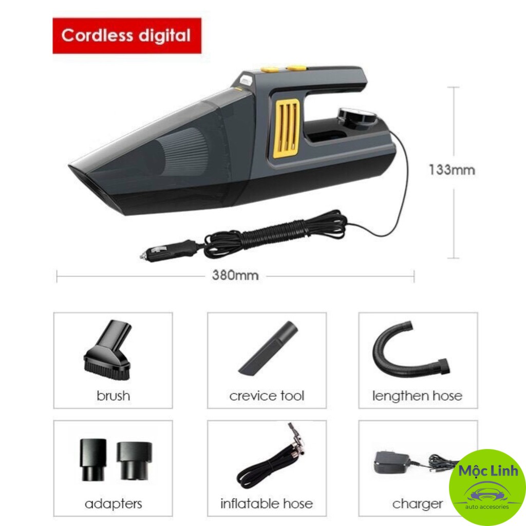 Máy hút bụi cầm tay LICHEERS 4in1 tích hợp bơm lốp đo áp suất lốp và đèn soi LED sáng tiện dụng cho xe hơi