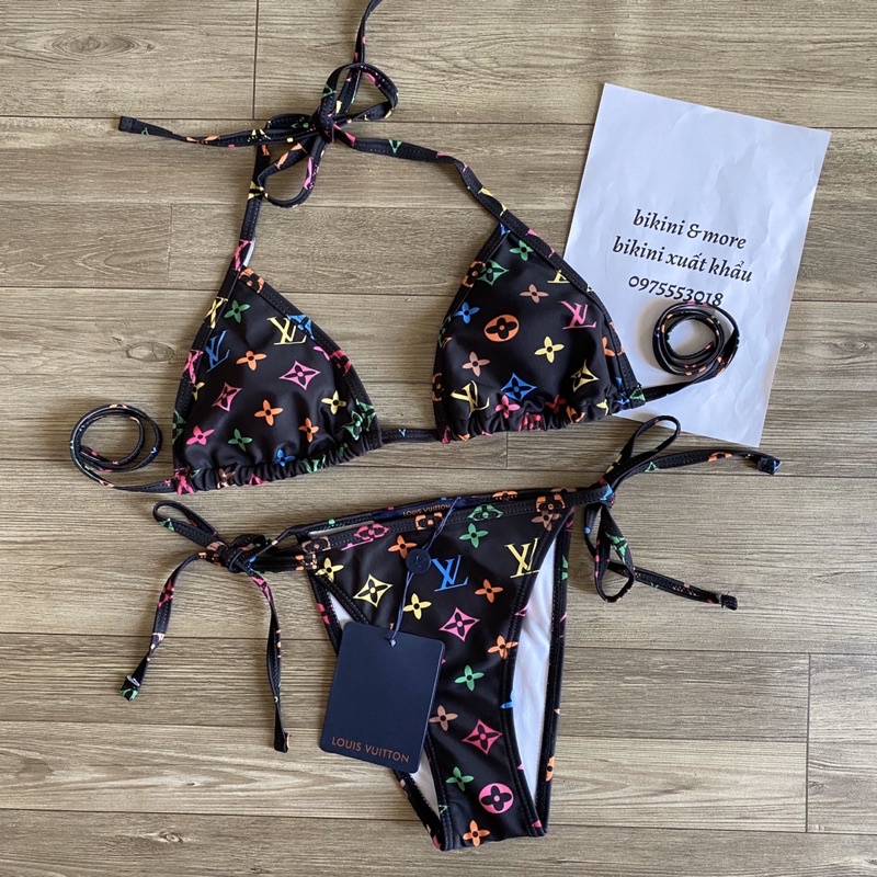 [BKN1245] &lt;BRAND&gt; SET BIKINI TRIANGLE LV HOẠ TIẾT MÀU ĐEN/TRẮNG