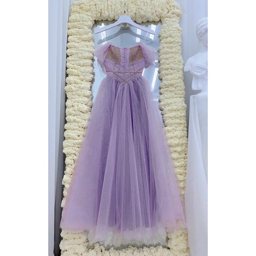 Đầm dự tiệc công chúa 2 dây nơ kết cườm sang trọng - size M/L - MS289V