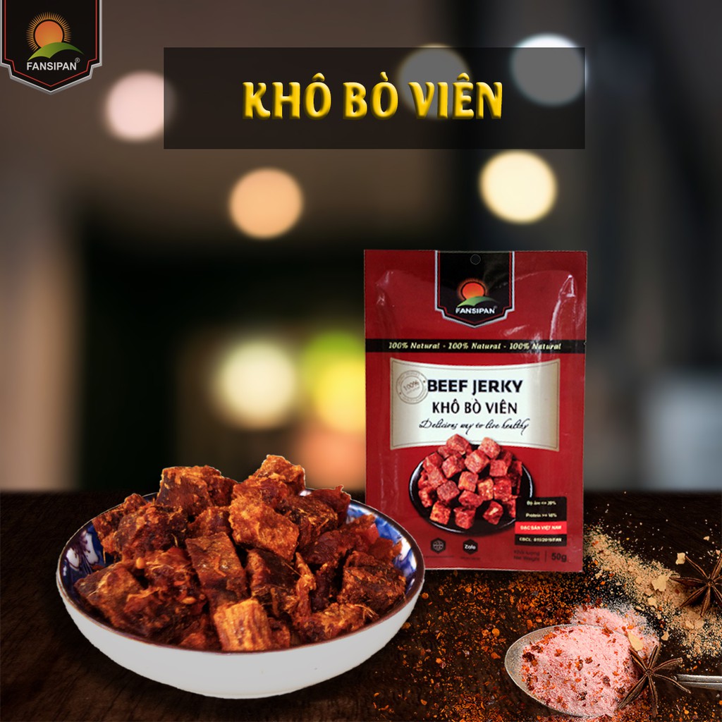 Khô bò viên mềm Fansipan 50g chuẩn bò thơm ngon đảm bảo An toàn Vệ sinh thực phẩm