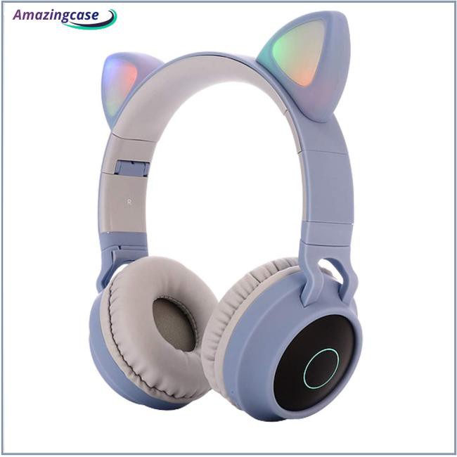 with Mic LED Light Support FM Radio/TF Card/Aux in for Smartphones PC Tablet Headphones Headset 5.0 On-Ear Ear Stereo Cat Wireless Cute Foldable Bluetooth
