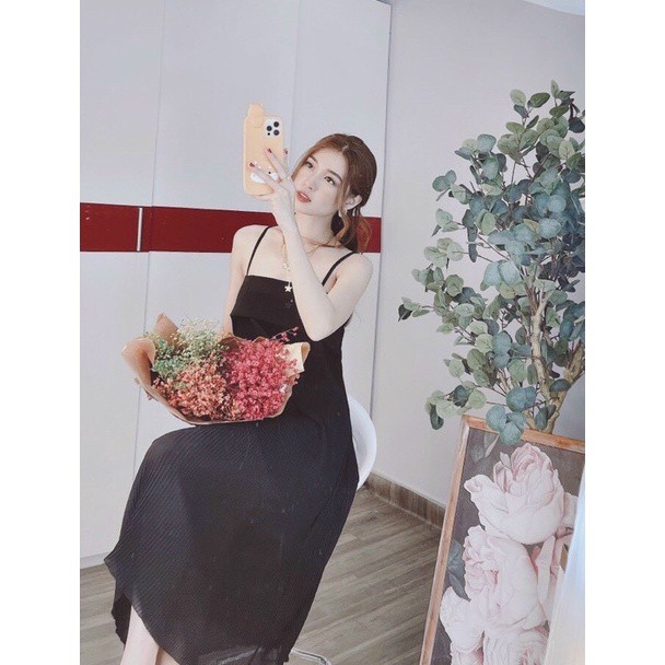 Đầm Maxi Dập Ly Nơ Lưng Có Lót - Kèm Video &amp; Ảnh Thật - Hàng Có Sẵn Giao Ngay