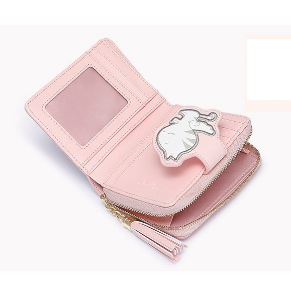 Ví nữ mini cute Just Star đẹp dễ thương cao cấp cầm tay đựng tiền thẻ mèo và cá xanh hồng ViAnh Store 070557