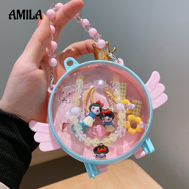 Hộp quà tặng AMILA gồm vòng cổ  kẹp tóc hình đôi cánh thiên thần hoạt hình xinh xắn dành cho bé