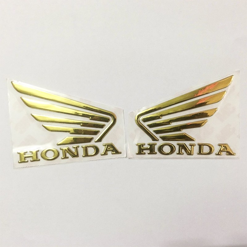 Bộ 2 tem logo cánh én HONDA 3D nổi Vàng Gold