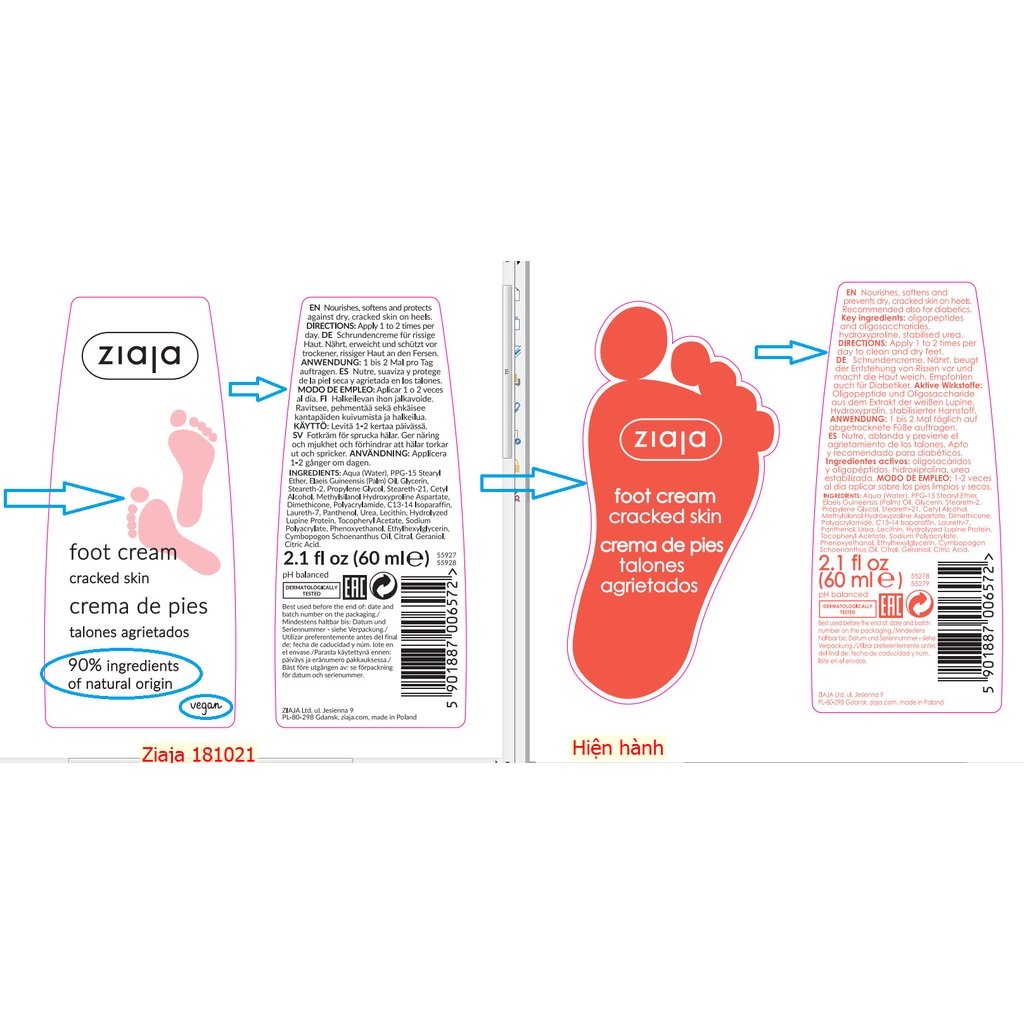 Kem nẻ gót chân, nứt gót chân ZIAJA Foot Cream Cracked Skin 60ml  dưỡng da chân làm mềm, dưỡng ẩm