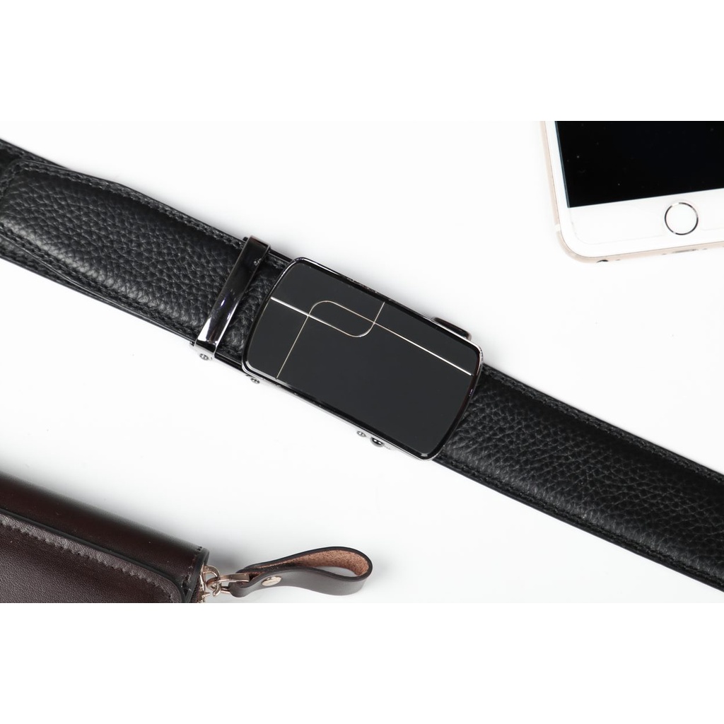 Thắt lưng nam FTTLeather cao cấp dây da bò thật vân hạt mặt khoá khấc tự động, trẻ trung