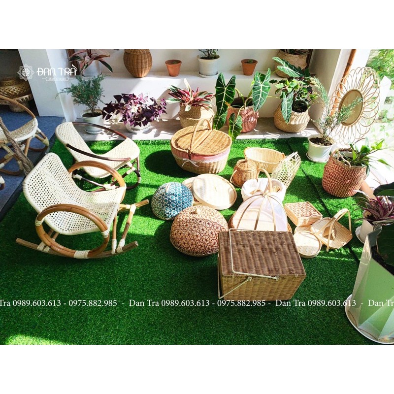 Giỏ Picnic Mây Quai Sắt ĐAN TRÀ - Decor Mây Tre Đan