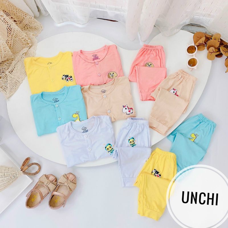 Bộ Quần Áo Dài Tay Unchi Vải Thun Lạnh Cho Bé 4-11Kg