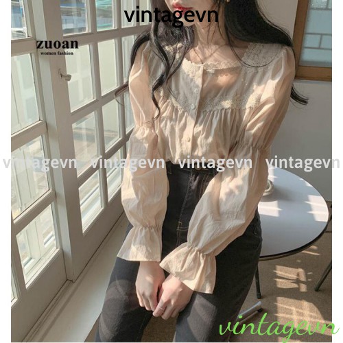 {vintagevn} áo babydoll tay bèo tiểu thư , sơ mi nữ cổ bèo tay FREESHIP 50K A010