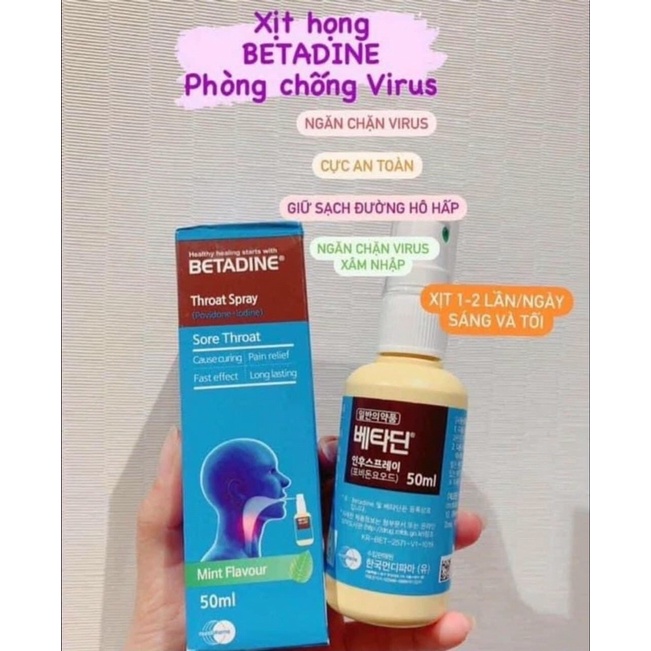 (HOT) XỊT Miệng và cổ họng BETADINE HÀN QUỐC.