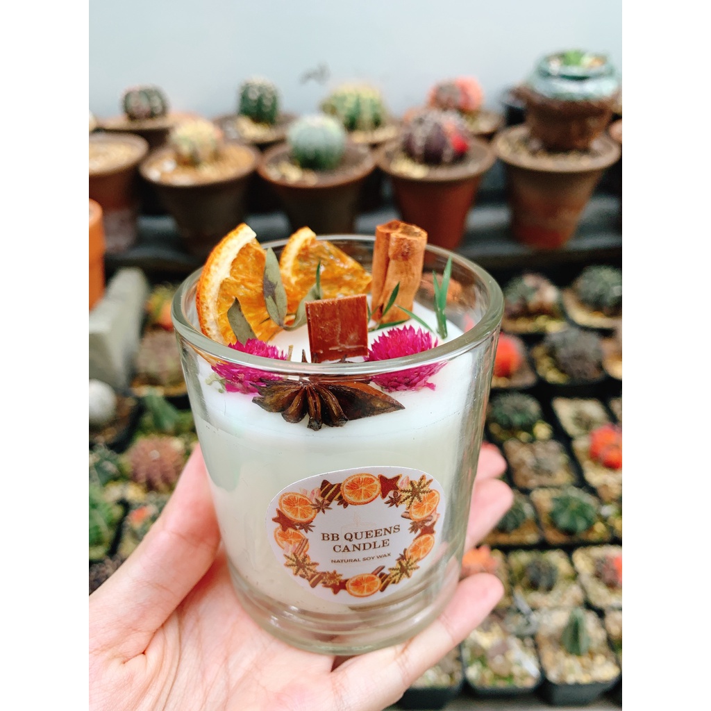 HỘP QUÀ NẾN THƠM trang trí hoa khô 180gr , Hương thơm 4 mùa _ gói set như hình