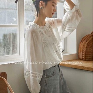 [Ảnh thật] Áo sơ mi tiểu thư tay bồng cổ chun