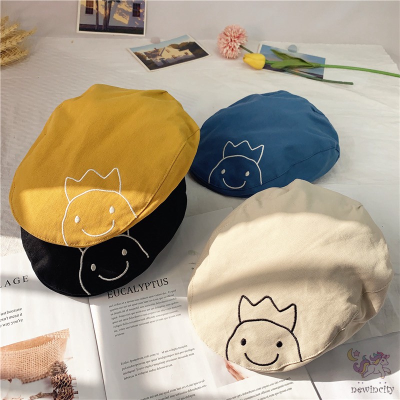 Nón Beret Thêu Hình Phong Cách Hàn Quốc Xinh Xắn Dành Cho Bé