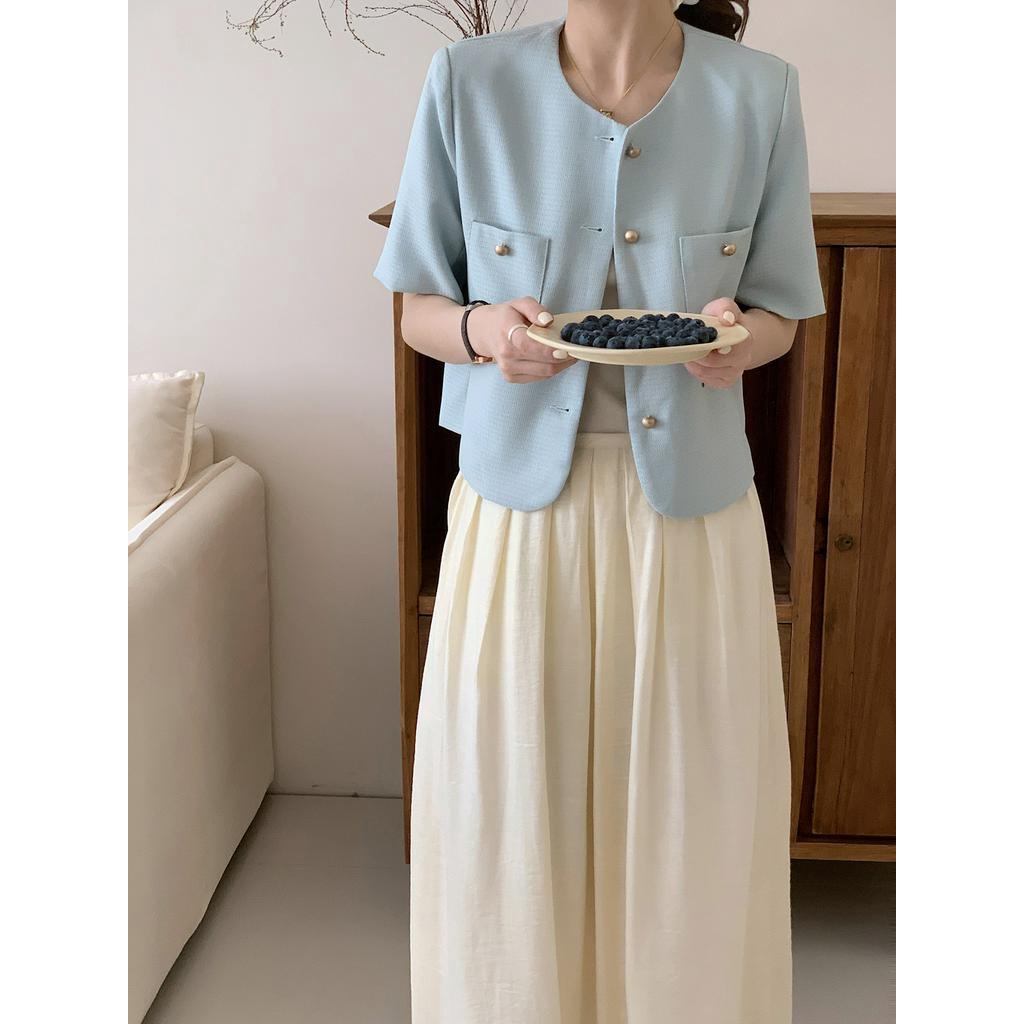 Áo Khoác Vest Tay Ngắn Cài Nút Kim Loại Phong Cách Pháp Thời Trang Mùa Hè Hàng Mới 64066