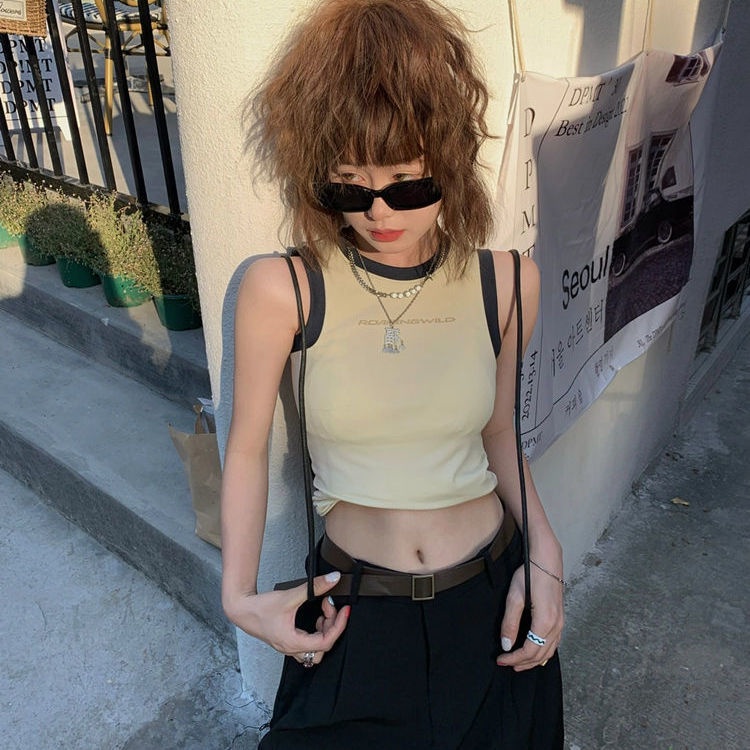 ✒Áo Sát Nách 100% Cotton Ôm Dáng Không Đường May In Chữ Rosaringwild Roaring Beast