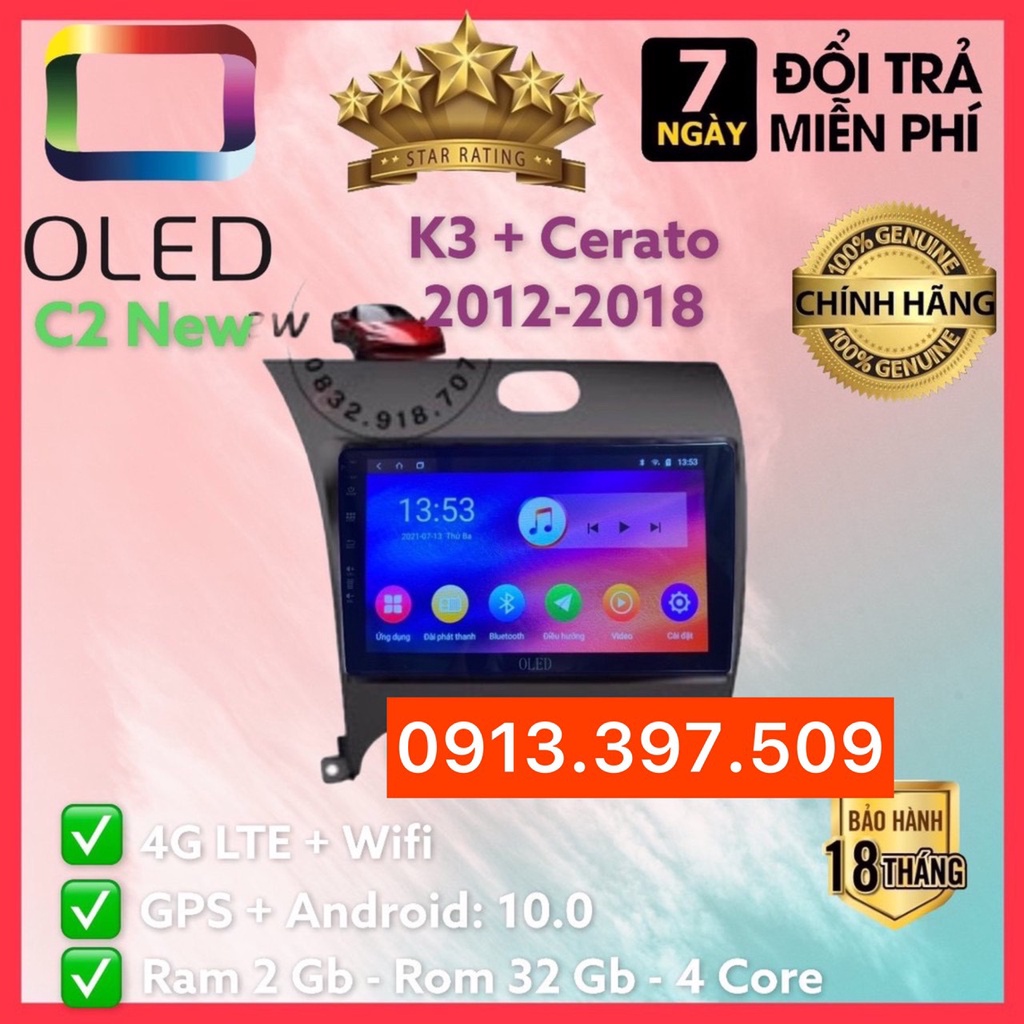 Màn Hình Android OLED C2 Theo Xe Kia K3 + Cerato 2013 - 2018, 9 inch kèm dưỡng và jack nguồn zin