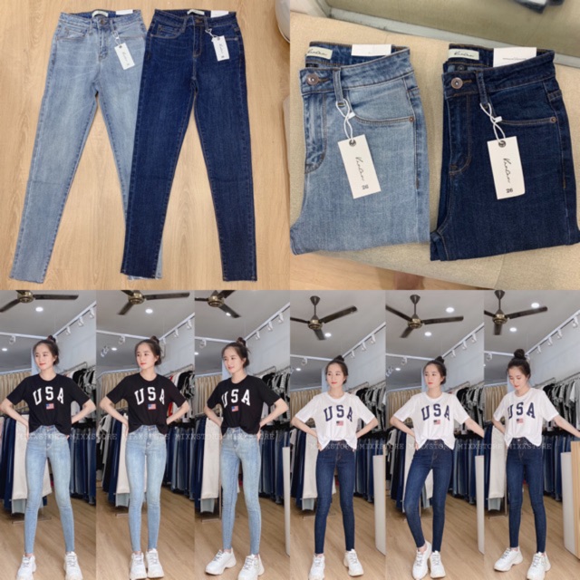 Quần bò bó skinny cắt lai - 2 Màu Dáng Dài