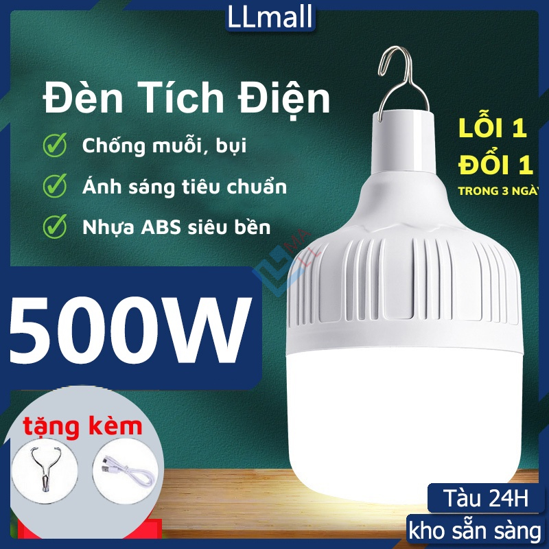 Bóng Tích Điện Bóng 500W, Đèn Sạc Tích Điện Đa Năng Kèm Móc Treo, Đèn Bóng100W, 200W, 300W, 400W, 500W Đèn LED Sạc Pin Tích Điện Nạp Bằng Cáp Usb Dùng Được 6 Đến 8 Giờ, 3 Chế Độ Sáng