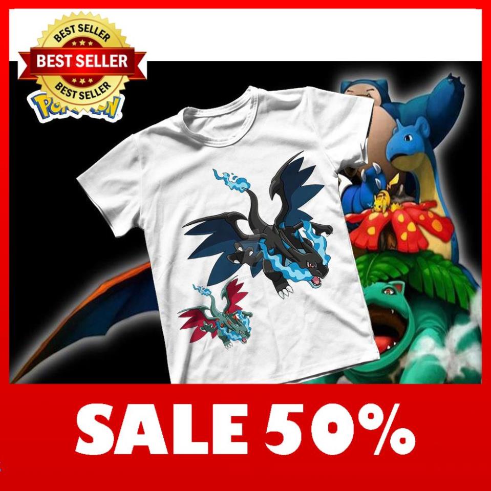 Áo thun Cotton Unisex - Anime - Pókemon - Lizardon Mega X