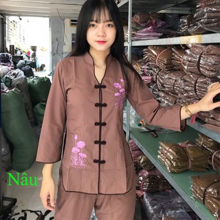 Bộ Đồ lam đi chùa Quần áo phật tử vải kate mẫu SẪM GIỮA