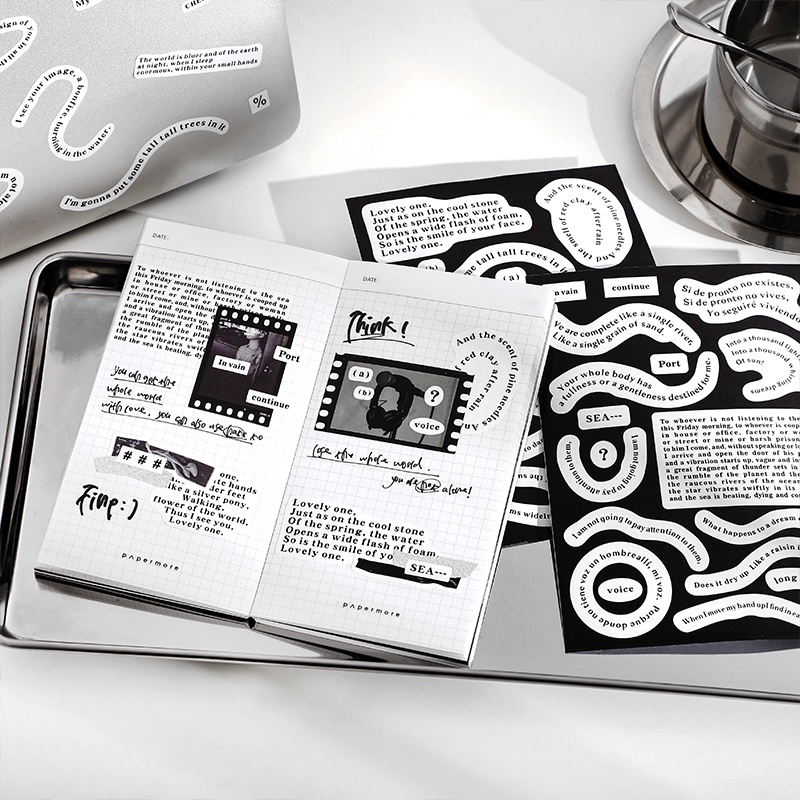 Bộ 2 Tấm Sticker Dán Trang Trí Hình Chữ Tiếng Anh Màu Trắng Đen