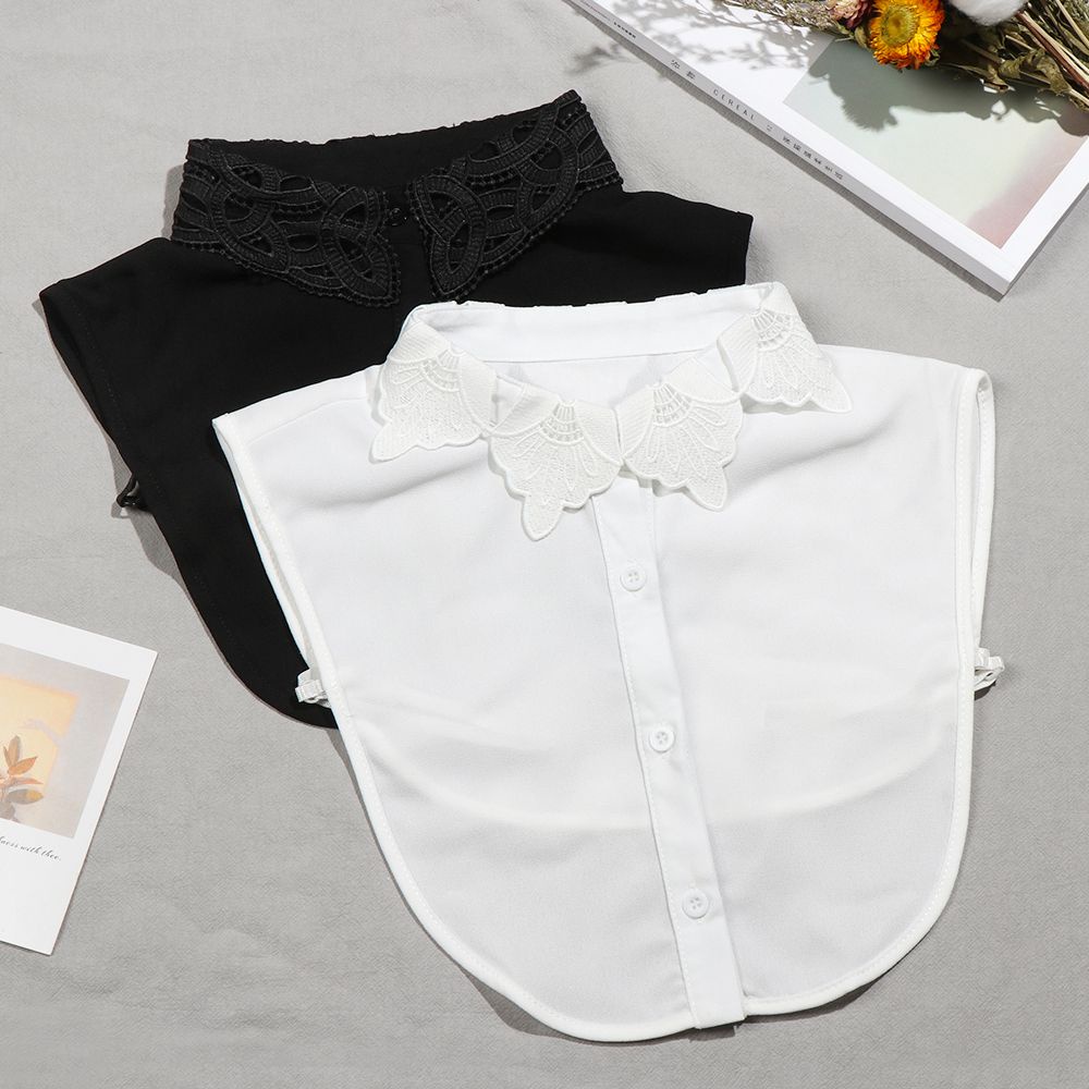 Cổ áo sơ mi giả thêu ren màu trắng đen phong cách cổ điển thời trang cho nam và nữ