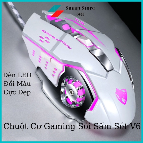 Chuột Máy Tính Có Dây, Chuột Gaming V6 Cực Bền Đèn LED 7 Màu Thiết Kế Độc Đáo Cho Gaming