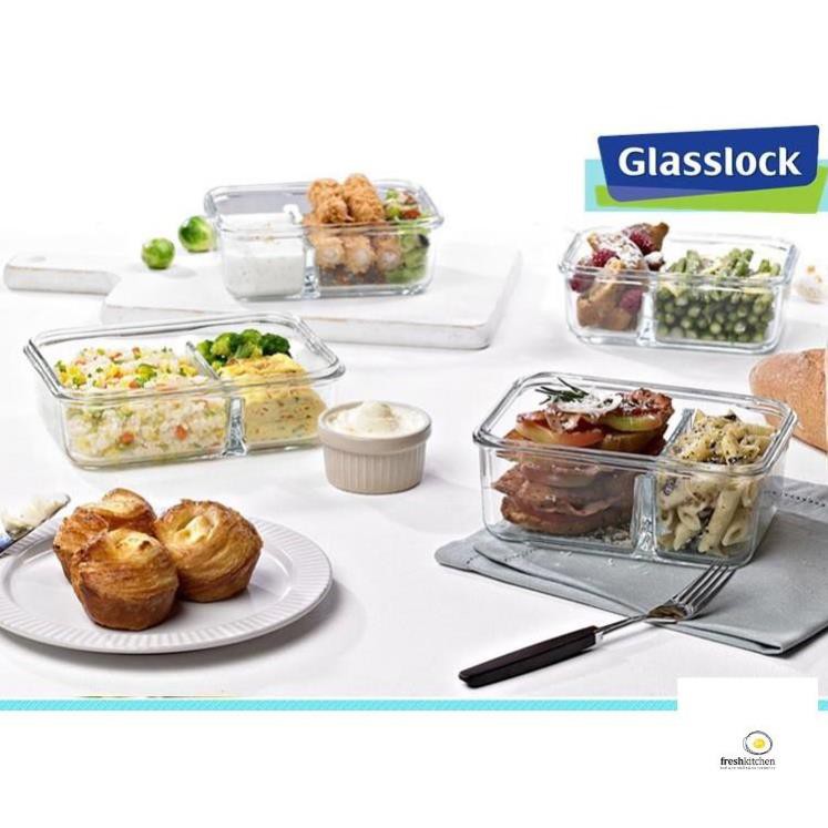 Set 2 hộp đựng cơm văn phòng 715ml, hộp chia ngăn 1000ml kèm túi giữ nhiệt GLASSLOCK