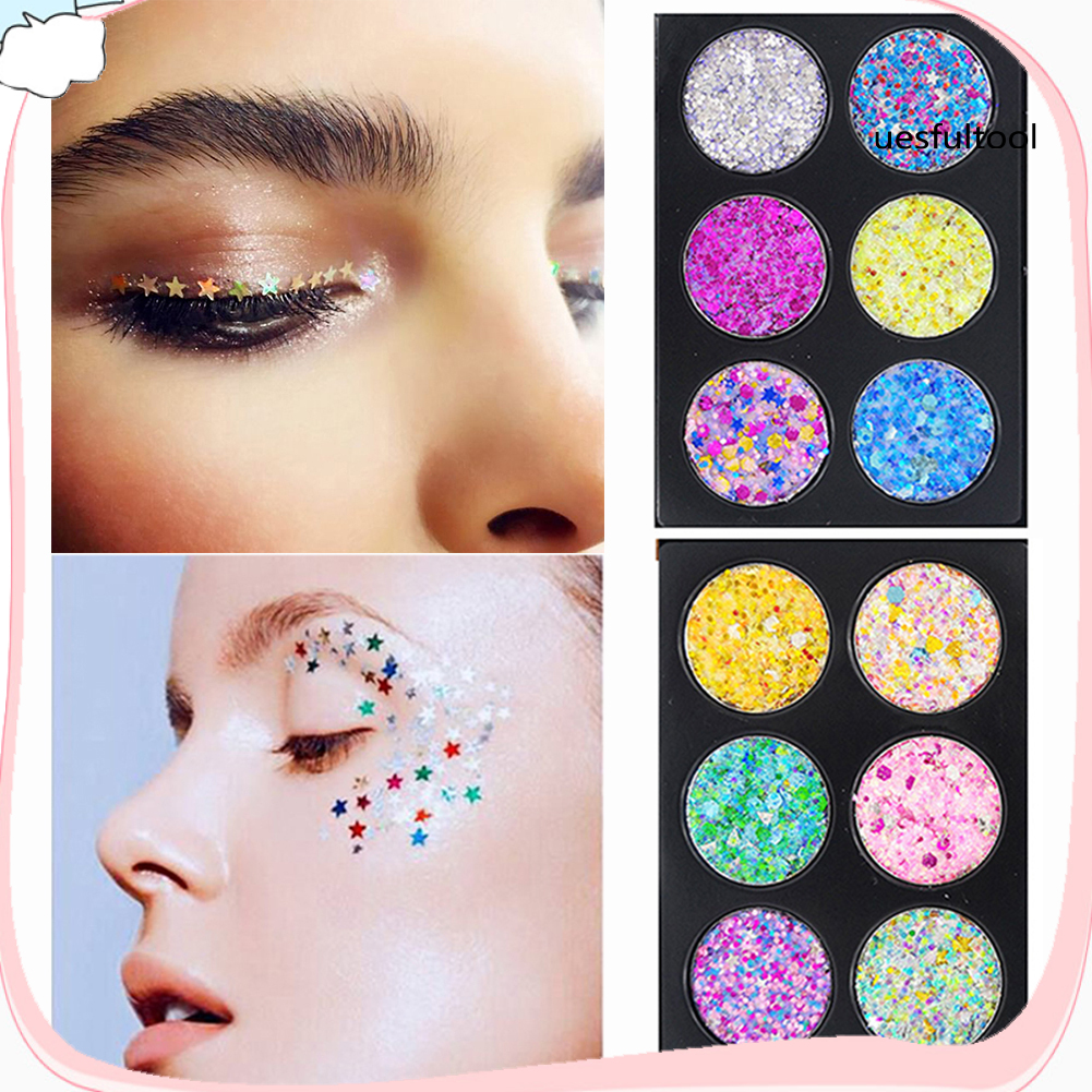 [UF]6 Colors Glitter Shimmers Star Love Heart Sequins Eyeshadow Beauty Eye Makeup
