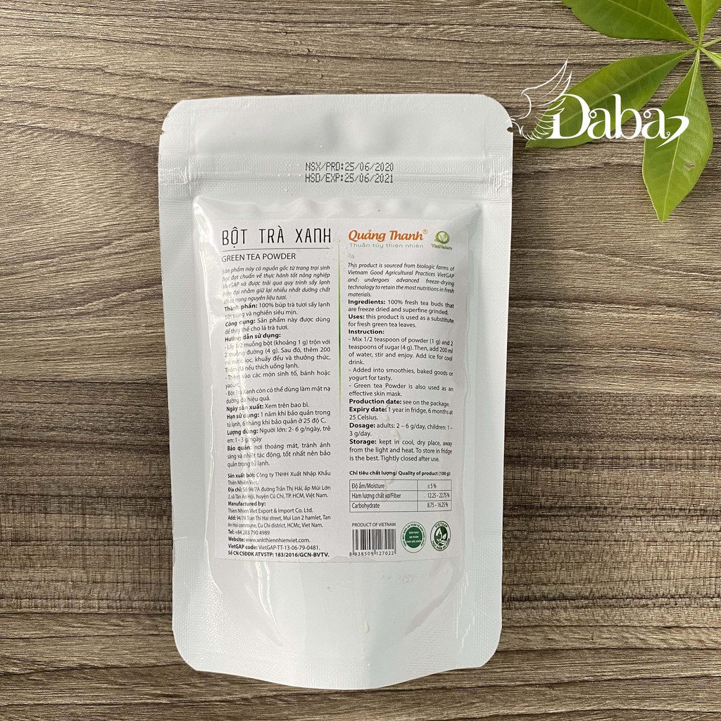 Bột Trà Xanh Nguyên Chất Quảng Thanh Thanh Lọc Cơ Thể 100g.