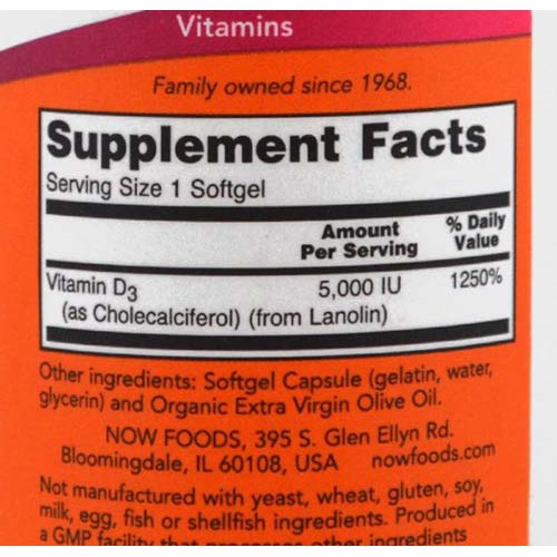 VITAMIN D3 5000IU |Viên Uống Now Cung Cấp Vitamin D3 5000IU [240 Viên] - Chính Hãng Tại Shape Store | Thế Giới Skin Care