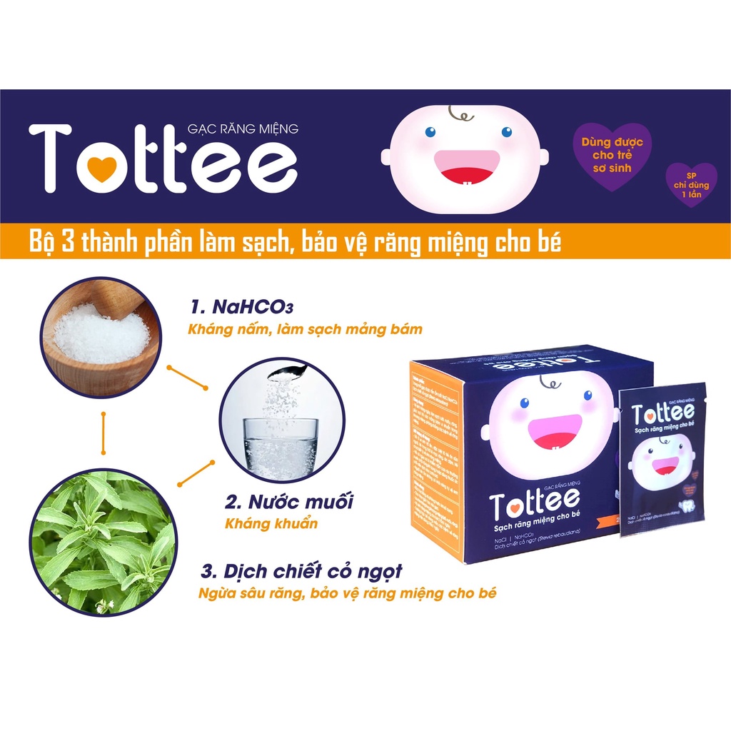 Gạc rơ lưỡi Tottee cho bé từ 0 tháng tuổi - Hộp 30 gạc