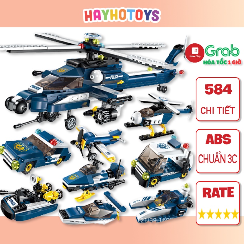 Đồ chơi lắp ráp Lego Máy Bay Trực Thăng, Lego cảnh sát đặc nhiệm dạng hộp giấy 6 trong 1
