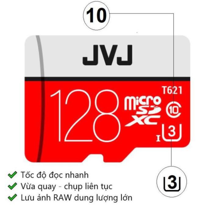 Thẻ nhớ 128Gb/64Gb/32Gb/16Gb JVJ Pro U3 Class10 kèm ADAPTER MicroSD – chuyên dụng cho CAMERA tốc độ cao 100Mb/s