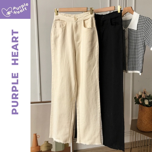 Straight Leg Jeans - Quần jean ống suông tua rua cho nữ Purpleheart