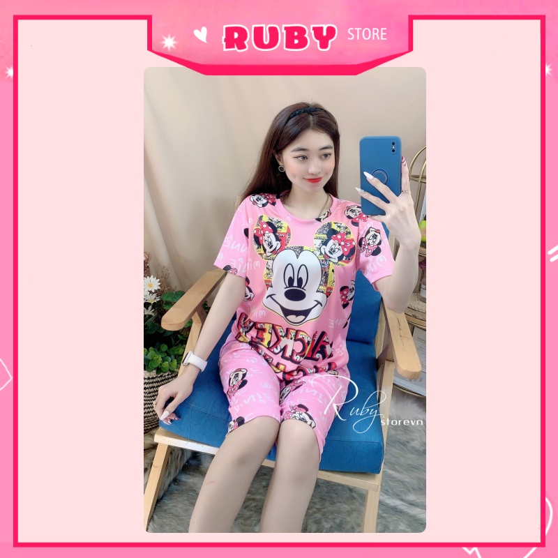 Đồ bộ nữ mặc nhà in hình Mickey đáng yêu chất thun mềm mịn Free Size Dưới 47KG  ❤ Rubystorevn