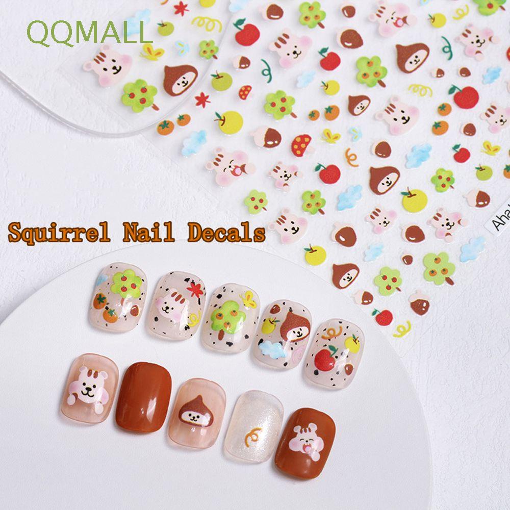 Miếng Dán Móng Tay Họa Tiết Hoa / Gấu / Kỳ Lân / Sóc Hoạt Hình