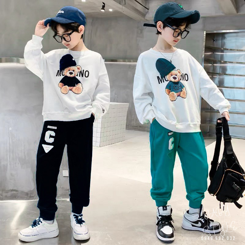 Bộ quần áo thu đông bé trai &quot;MOHINO&quot; 14-48kg. Bộ quần áo dài tay cho bé 4-15 tuổi. Vải da cá dày dặn. G49