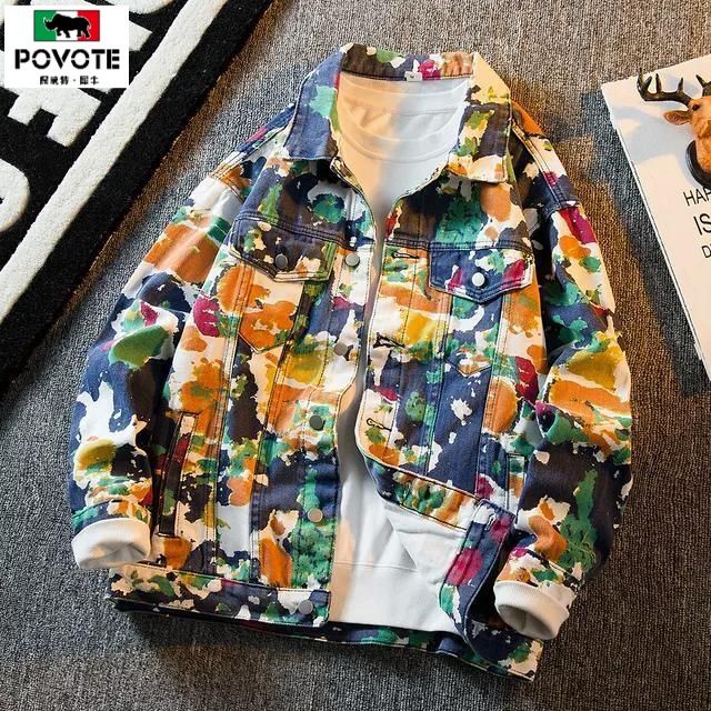 Áo Khoác Denim Màu Loang Dáng Rộng Phong Cách Retro Cho Nam Giới