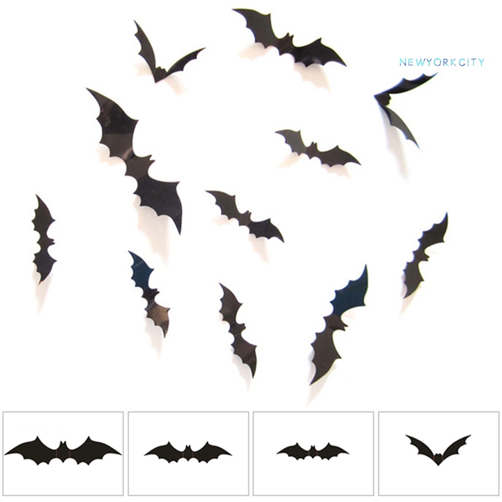 Set 16 Miếng Dán Tường Trang Trí Hình Dơi 3D Bằng PVC Tháo Được