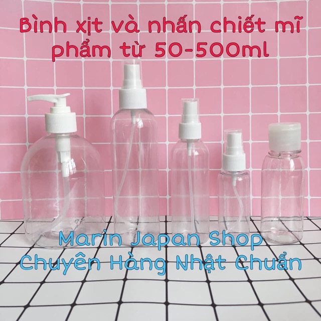 Bình xịt và bình nhấn chiết mĩ phẩm từ 50ml,100ml,200ml ,500ml